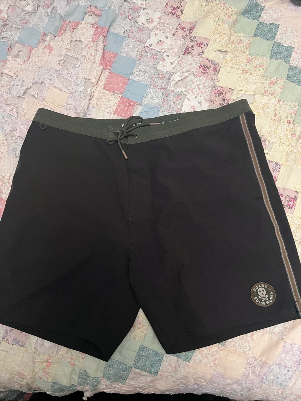 Men’s Roark black Swim Trunks with Olive Waistband